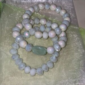 Elegant Pearl and Mint Beaded Bracelet Set